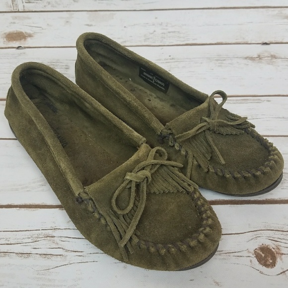 green minnetonka moccasins